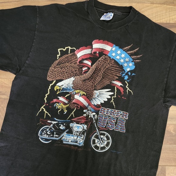 Vintage Hanes Beefy Biker USA Lightning Graphic T-Shirt‎ Size Large